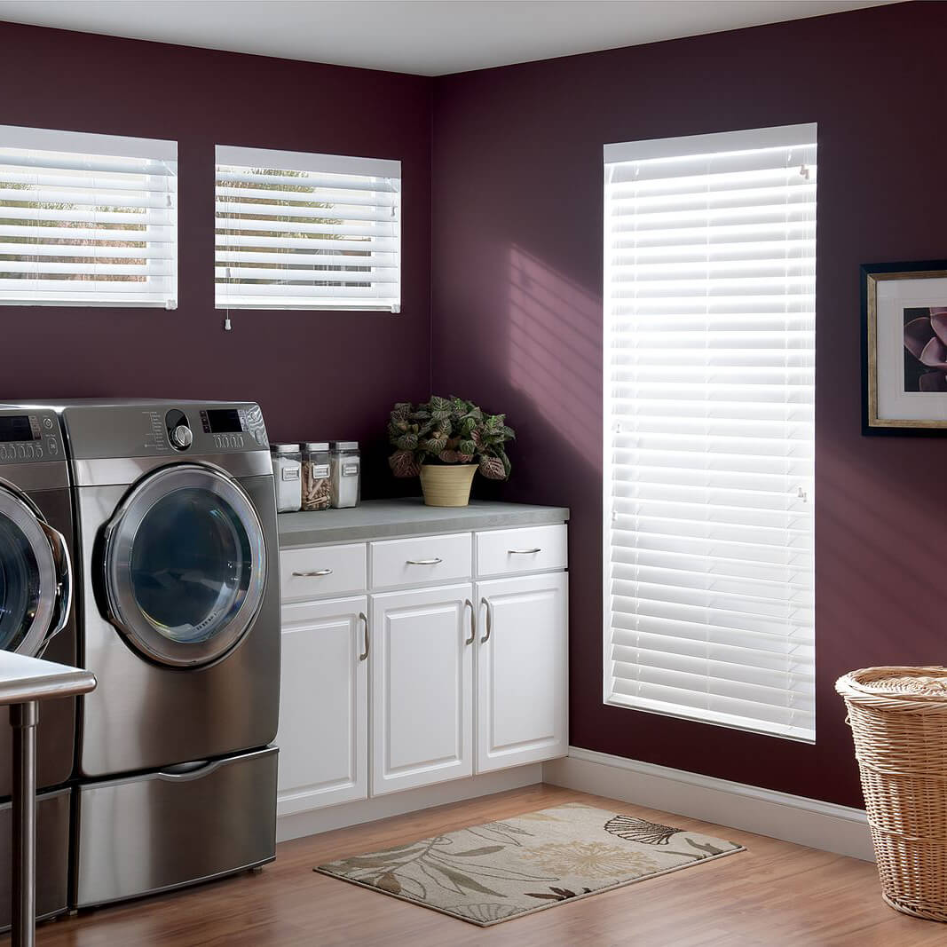 Laundry room graber blinds | Drapery Affair