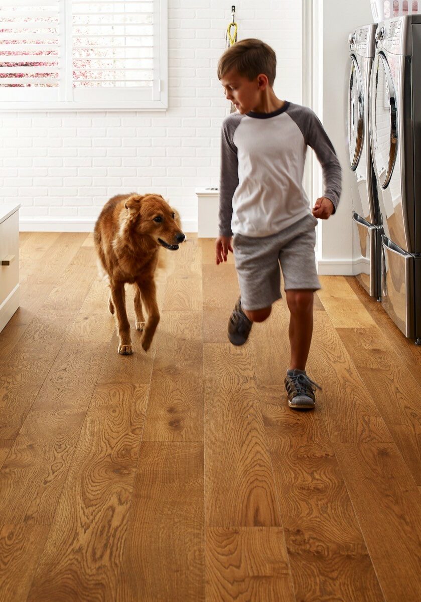 Kid running with dog | Drapery Affair